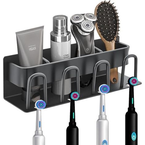 Porte Brosse à Dents Mural, Auto-Adhésif Porte Brosse à Dents Electrique, Porte Dentifrice Rasoir Organisateur avec 4 Fentes Têtes (1/4)