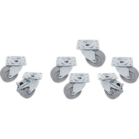 Kit 7 roues inox pivotantes pour table- 2 à frein - Diamond