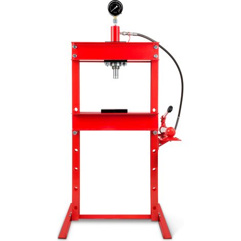 EBERTH Prensa hidráulica 12T prensa de taller con manómetro, rodamientos, ajustable 6 posiciones, altura trabajo 910 mm, anchura trabajo 513 mm, altura 1610 mm, 2 placas arbor, cilindro hidráulico (1/5)