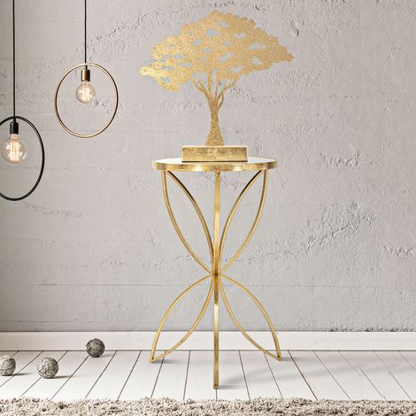 Dmora Couchtisch Balesosa, Schmetterlingsdesign, runde Form, klare Platte, 35x35x60h cm gold (1/5)
