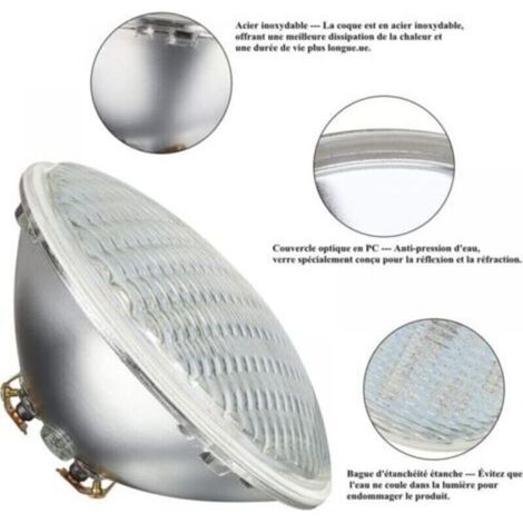 Bricoomarket – Projecteur LED piscine PAR56 300W étanche IP68 – Lumière submersible 12V DC/AC – 3000K blanc chaud – Installation simple sous-marine