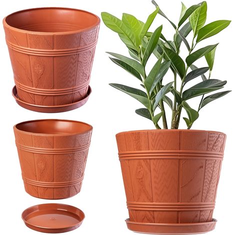 Vase à Fleurs, 17 cm de Diamètre, Design Léger, Apparence Naturelle en Bois, Convient pour les Plantes d'Intérieur et d'Extérieur, Spacieux pour une Croissance Optimale (1/5)