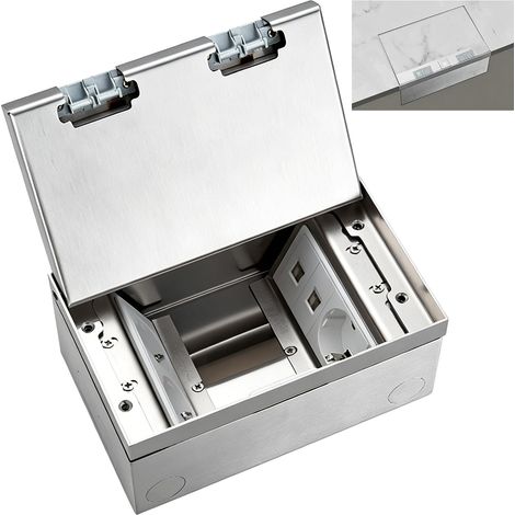 Prise encastrée au sol, 16 A AC250 V 4000 W, boîtier en acier inoxydable avec 3 prises UE et 2 connexions pour câbles réseau, prise cachée étanche pour la maison et les bureaux (1/5)