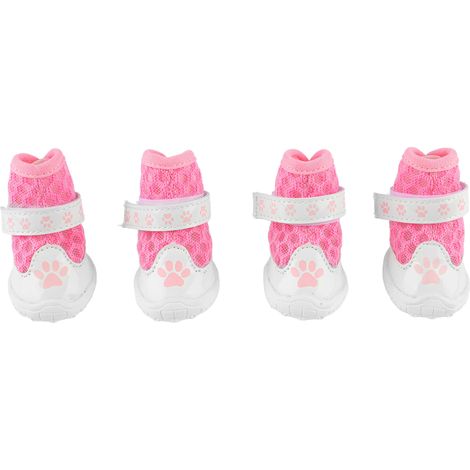 Chaussons d'été en maille respirante pour chien, 4 pièces, à la mode, légers, antidérapants, protection des pattes, pour la marche en plein air, rose (1/5)