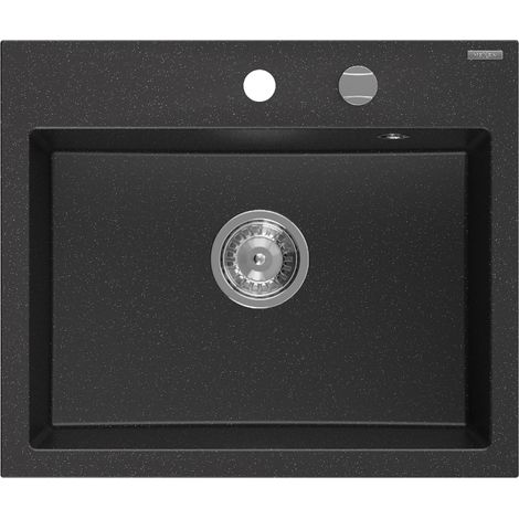 Mexen Oscar évier en granit 1 bac 580 x 490 mm, noir/argent métallique, siphon chromé - 6519581000-73 (1/5)