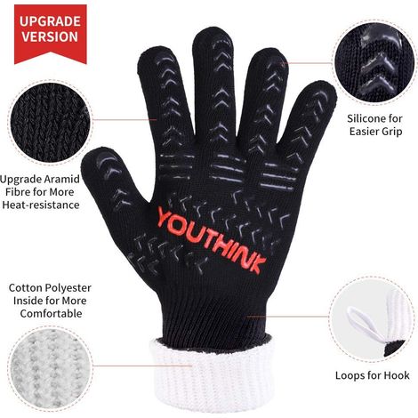Gants de barbecue ignifuges haute température, 800°C résistants à la chaleur extrême pour grillades et cuisson au feu, paire protectrice (1/5)