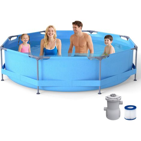 COSTWAY Piscina Fuori Terra 360 x 360 x 76 cm, Piscina Rotonda da Esterno con Struttura Metallica e Pompa Filtro, Capacità 6125 L, da Giardino per Adulti (3,6 m x 76 cm)