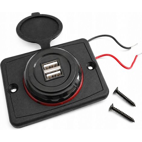 Cargador de coche para montaje 2x USB 12V 24V 4.1A LED rojo (1/5)
