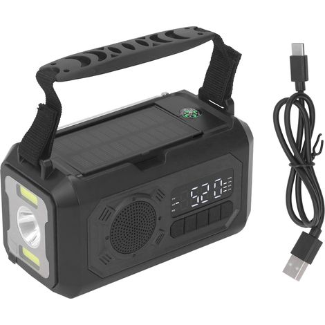Ortviai Radio Météo d'Urgence avec Banque d'Énergie 12000 mAh, Lampe LED, Manivelle & Solaire, Noir (1/5)