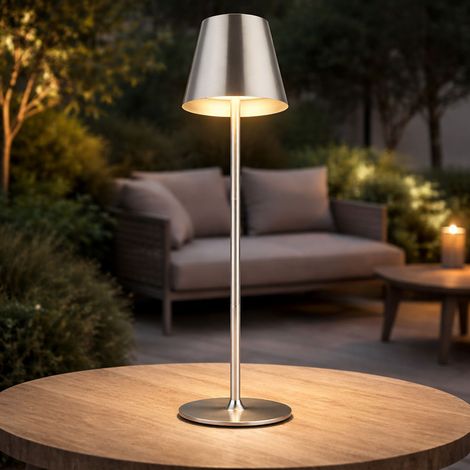 Lampe de table LED Lampe de table extérieure Réglable en hauteur Lampe de lecture Touchdimmer Akku Balcon, métal nickel, IP44, 3W 130Lm blanc chaud, DxH 11,2x47 cm (1/5)