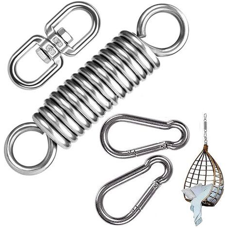 Crochet de Ressort de Hamac en Acier Inoxydable Ressort Oscillant pour Fauteuil Suspendu Balançoire Charge 250kg avec 2 Mousquetons