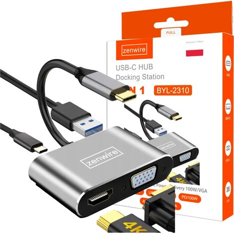 Adapter-Hub USB-C 4in1 HDMI 4K VGA USB Zenwire BYL-2310 (1/5)