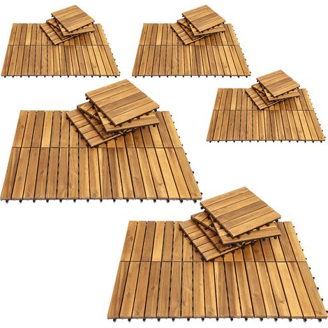 Jiubiaz Dalle en bois Acacia 30 x 30 Dalles à clipser Balcon Dalles de terrasse Dalles de terrasse en bois Système à clipser Extérieur,résistant aux intempéries,antidérapant 110x