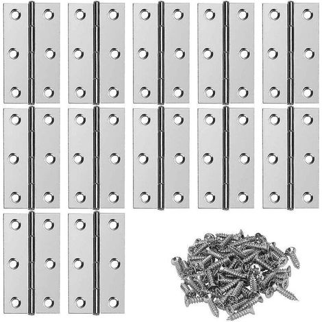Edelstahl-Scharniere, Türscharnierverbinder mit Schrauben für Möbelbeschläge, Schranktüren und Schubladen, 6638 mm, 12 Stück - Crezuo