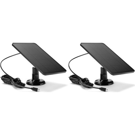 Ortviai Panneau Solaire 4 W pour Caméra de Sécurité Extérieure, 5 V, Rotatif 360°, IP65, Câble 3 m, USB-C + Micro-USB, Noir – Lot de 2 (1/4)