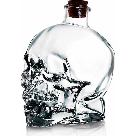 Bouteille de vin en forme de crâne, carafe à whisky en forme de crâne, carafe en cristal en forme de crâne, verre épais sans plomb soufflé à la main avec bouchon en liège, carafe à whisky/vodka/bière, (1/5)