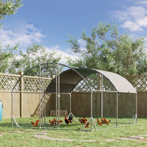 Gallinero (280x380x197 cm), con cubierta impermeable y UV, puerta con cierre, acero, plata (1/5)