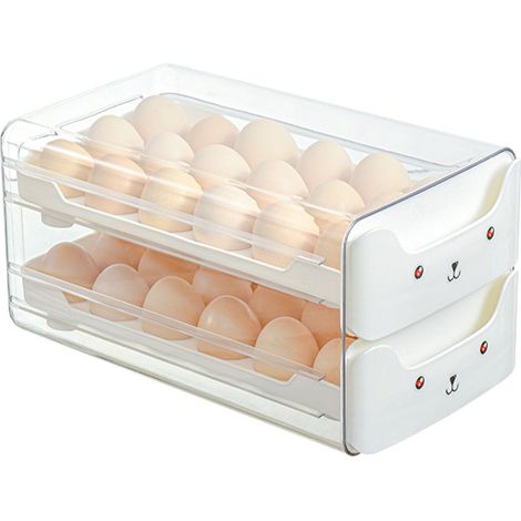 Tiroir à œufs double compartiment transparent allongé avec fentes indépendantes, boîte de rangement pour œufs pour réfrigérateur, blanc (1/5)