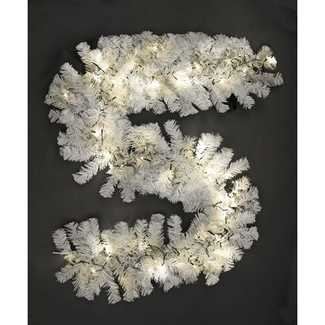 Pre-Lit Warm White LEDs Alaskan Pine White Garland 2m (1/2)