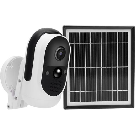 Caméra WiFi 1080p, alimentée par panneau solaire 3,3 W, vision nocturne infrarouge, audio bidirectionnel, détecteur de mouvement PIR, étanchéité IP65 (1/5)