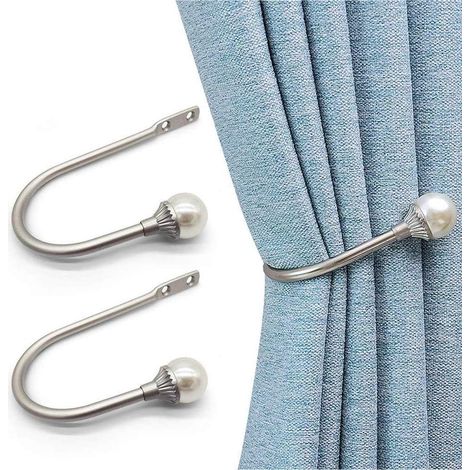 Embrasse de Rideau 2 pièces,Attaches Robustes Perle, Support de Crochets en métal de Style U pour Rideau, Décoration de Chambre en argen (1/5)