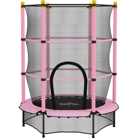 Trampoline pour enfant Ø 1,40 m x H 1,90 m, filet de protection avec fermeture à glissière, couvre-ressorts, 6 poteaux rembourrés, couleur rose (1/5)