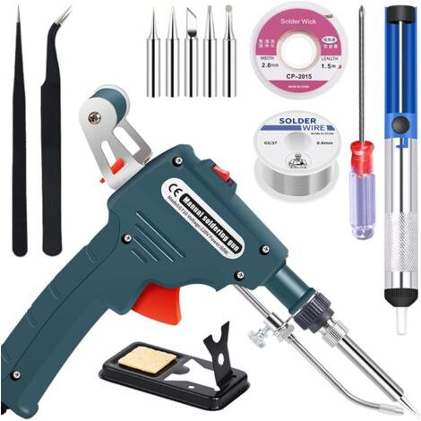 Kit de soldador de 60 W, pistola de soldadura electrónica automática con bomba desoldadora, pinzas y pistola desoldadora portátil para joyería, bricolaje y reparación de PCB. (1/5)