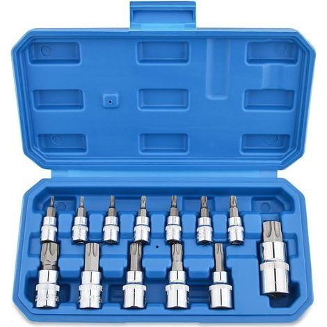 13 Pièces Jeu de Douilles Torx Embouts Tournevis Male Femelle T8 T70 en Acier Chromé au Vanadium 1/4" 3/8" et 1/2" avec Boite pour Stockage (1/5)