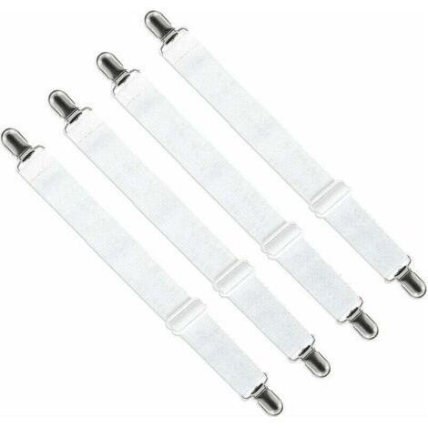 BUNTHAUS Drap-housse (65 cm à 150 cm), sangle de fixation pour draps, housses de canapés et de planches à repasser (blanc, lot de 4)