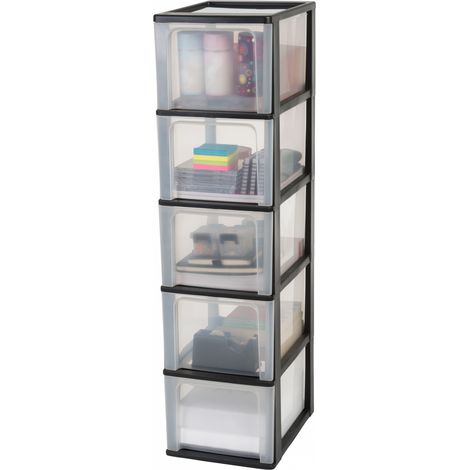 Iris Ohyama, estuche de plástico reciclado A4, 5 cajones grandes, negro, OCH-2500