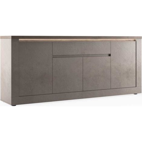 Buffet 4 portes 1 tiroir aspect minéral bronze plateau bois Mercure avec LED - ISALIA BRONZE (1/5)
