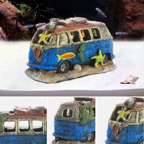 couleur Vieille voiture Décoration d'aquarium pour Aquarium, véhicule cassé, maison avec grotte, en résine, (1/4)