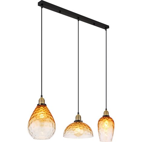 Pendelleuchte Deckenleuchte Esszimmerlampe Hängeleuchte Glas Amber 3-Flammig (1/4)