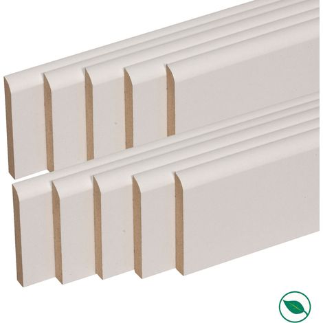 Forestea – Lot de 10 plinthes MDF bord arrondi revêtues blanc 2200 x 35 x 10 mm – Label PEFC 70% – Pour finitions impeccables (1/2)