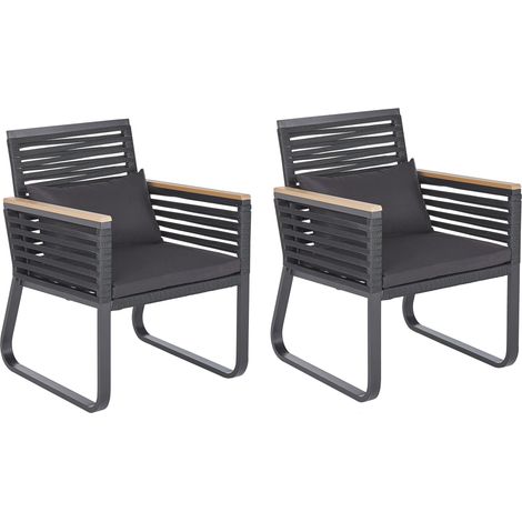 Conjunto de 2 sillas de comedor de exterior modernas de metal negro con cojines de poliéster Canetto (1/5)