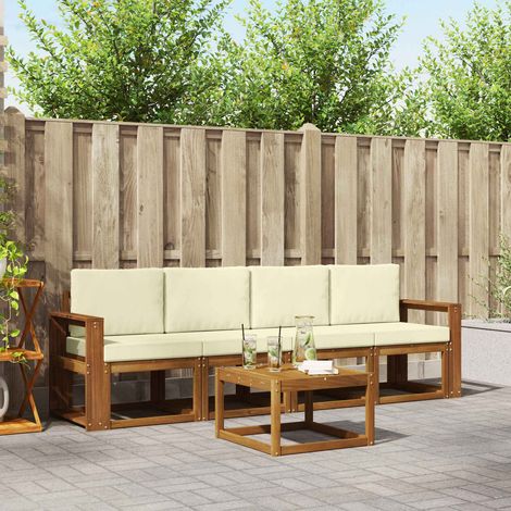 Outdoor-Sofagarnitur mit Kissen 5 pcs Natur und Creme
