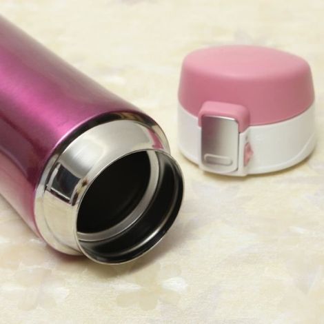 Thermos - Bouteille Isotherme En Acier Inoxydable - Pour Café Thé Eau - Conservation Chaleur 12 Heures - 500 ml - Rose (1/4)