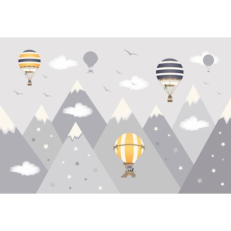 Papier peint panoramique Enfants - Montagnes Montgolfières - 130 cm x 88 cm (1/2)