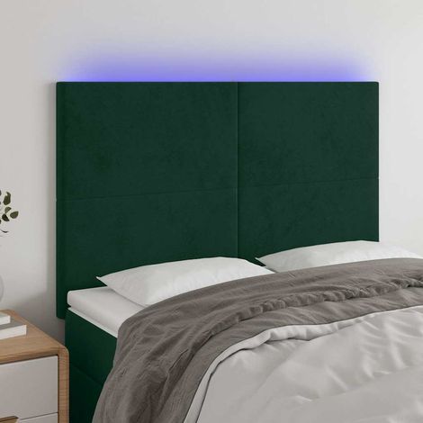 Tête de lit LED velours vert foncé, éclairage coloré, hauteur réglable, 144 x 5 x 118/128 cm - PANGIVO (1/5)