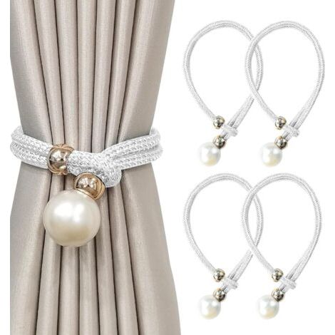 QORVA-4 Pièces Embrasse pour Rideaux,Embrases pour Voilages Grandes Perles pour Décoration de Maison, Bureau Etc. (Blanc)