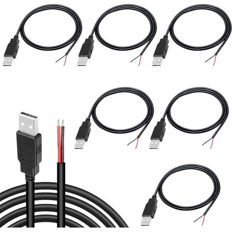 6er-Pack USB 2.0-Kabel mit 2-adrigem Stecker, blankem 2-Pin-Anschluss und offenem Ende, 0,3 m langes Stromkabel (1/4)