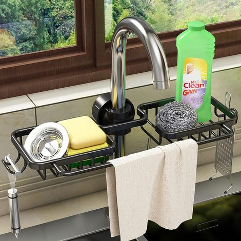 Porta spugna per rubinetto, organizer per lavello da cucina, supporto da appendere al rubinetto, scolapiatti