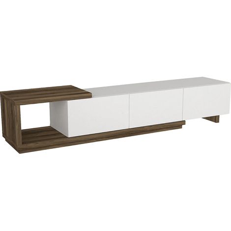 Meuble TV avec 3 tiroirs et 1 niche - Blanc et naturel - DUKIAN (1/5)