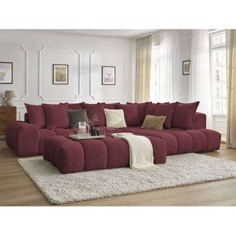 BOBOCHIC - Canapé d'angle fixe EVEREST tissu chiné avec pouf Angle droit Rouge (1/5)