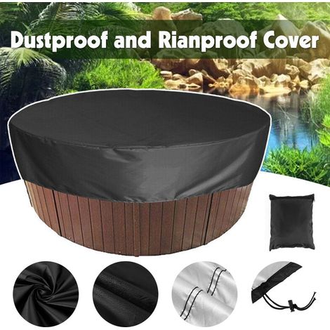 Couverture Pour Spa Rond - Diamètre 210 cm Hauteur 30 cm - Matière Polyester Enduite PU Imperméable Et Anti-UV - Noir - 1 Pièce (1/5)