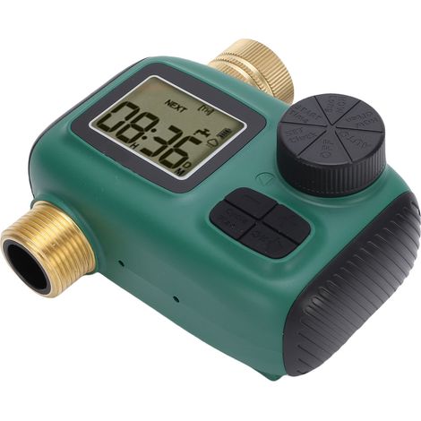 Minuteur d'arrosage automatique avec entrée et sortie en laiton 3/4 po, minuterie pluie, arrosage automatique différé pour irrigation goutte à goutte, jardin, pelouse, étanche IP55, écran LCD (1/5)