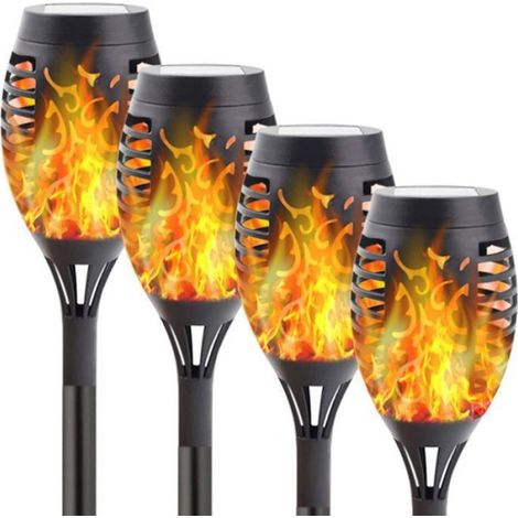 Lampadaire Solaire - Avec Effet Flamme - Noir - 31x22x13 cm - 4 Batteries Lithium 300 mAh - 1 Pièce (1/5)