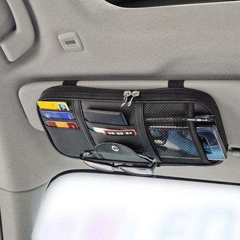 Poche de rangement pour pare-soleil de voiture et accessoires intérieurs avec poches en filet zippées (1/5)