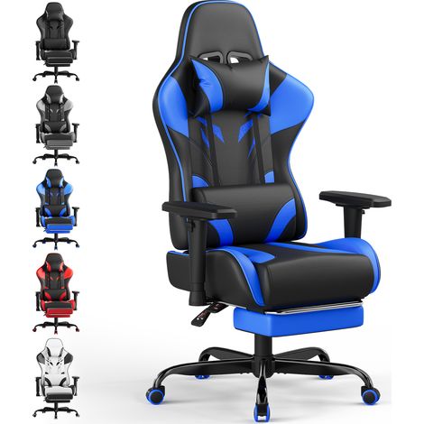 Devoko Chaise de Gaming avec Accoudoirs Réglables, Chaise de Bureau Érgonomique avec Repose-Pieds, Chaise Gamer avec Capacité de Charge 150 kg, Noir Bleu