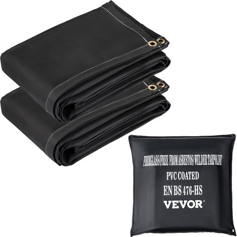 Couvertures anti-feu, lot de 2 couvertures de soudage couverture anti-incendie 2,44 x 3,05 m ignifuge 550 °C couvertures d'urgence noires, couverture en fibre de verre avec 12 œillets en laiton (1/5)